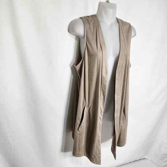 Chicos Womens Vest Size 1 Medium Sleeveless Faux Suede Open Front Pockets Long - Picture 4 of 8
